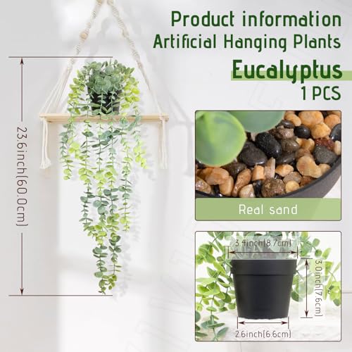 Artificial Hanging Eucalyptus Plant in Pot, 24" Fake Hanging Plants for Home Decor, Faux Hanging Greenery for Shelf Bathroom, Kitchen, Office, Wall, Bedroom, Indoor Decor - color: Eucalyptus