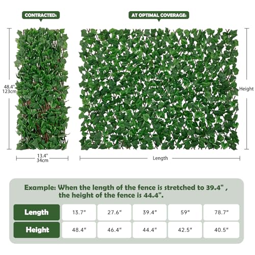 Expandable Fence Privacy Screen for Balcony Patio Outdoor, Greenery Expandable Stretchable Covers Panel Privacy Fence for Balcony Patio Garden, Single Sided Leaves (Green Ivy, 2 Pack) - color: Green Ivy, size: 2 Pack