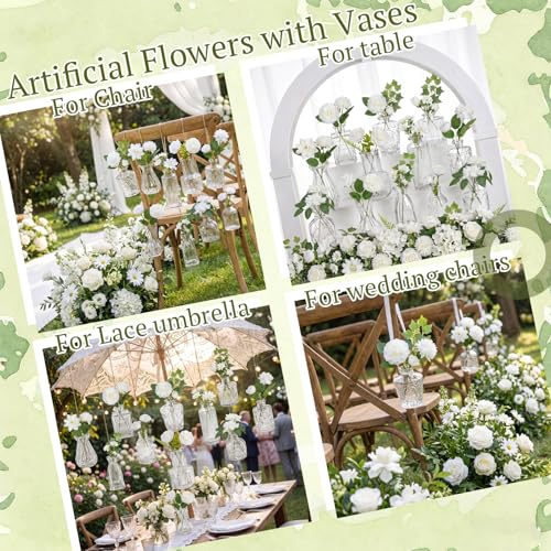 36 Pcs Artificial Flowers Table Centerpiece with Vases Colorful Wildflower Centerpieces Silk Flower Arrangement for Wedding Baby Shower Table Centerpieces Party(White Bloom,Clear) - style: White Bloom