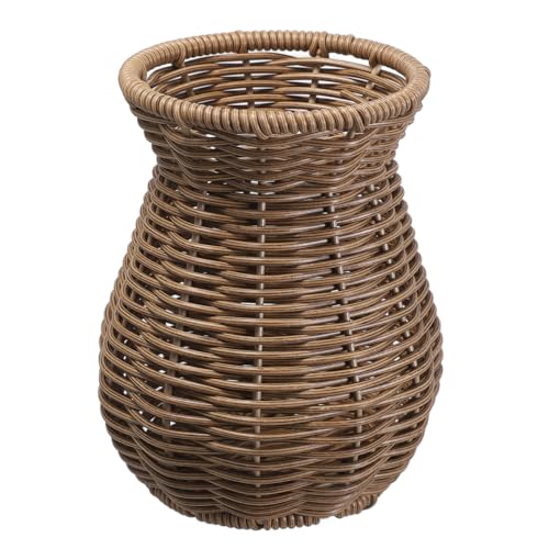 Cabilock Small Rattan Vase for Flowers, 5.7" Rustic Woven Wicker Vase for Boho Home Decor, Imitation Rattan Flower Basket, Farmhouse Desktop Centerpiece for Pampas Grass, Dried Floral Arrangement