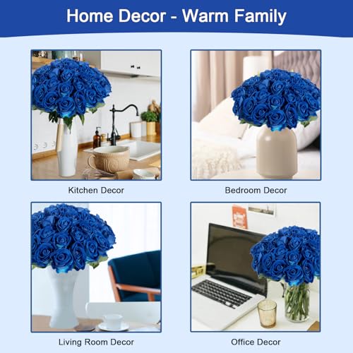 50Pcs Blue Roses Artificial Flowers Fake Roses Faux Velvet Silk Flower for Home Wedding Decoration (Pearl Rose, Blue) - color: Pearl Roses - Blue 50p