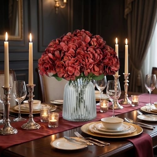 2Bouquets Artificial Fake Flowers Silk Hydrangea Arrangements Wedding Bouquets Decorations Plastic Floral Home Kitchen Garden Party Festival Bar DIY (Red,5 Flower Heads) - color: Red,5 Flower Heads