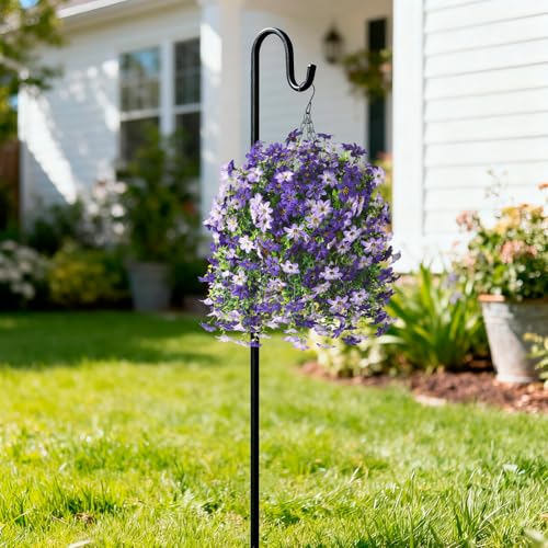 INQCMY Artificial Faux Hanging Flowers Plants Basket for Outdoor Outside Spring Summer Decoration,UV Resistant Fake Silk Daisy in Planter Resistant Look Real for Home Porch Balcony Patio Yard Decor - color: Purple Double Purple