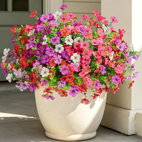 Artificial Fake Flowers for Outdoors Porch Planters Boxes Decoration,10 Bundles UV Resistant Silk Outdoor Daisy Plants Greenery Yard Patio Garden Decor Spring Summer - color: Purple, Rose Red, Red, White