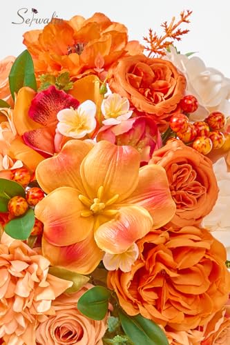 Serwalin 11 Inch Wedding Bouquets for Bride Bridesmaid,Fall Cascading Orange Bridal Bouquets for Bride,Wedding Ceremony and Anniversary Day Decor - color: Athens Orange
