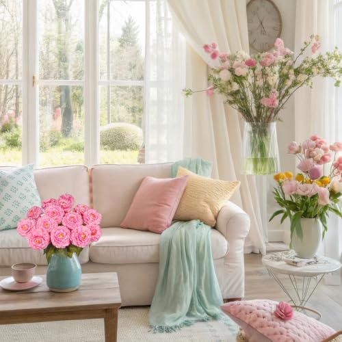 2 Pcs Artificial Flowers Zinnias Silk Flowers with Stems Zinnia Elegans Artificial Flowers for Outdoors Floral Arrangements Table Centerpieces Wedding Party Home Spring Summer Decor Pink - color: Pink