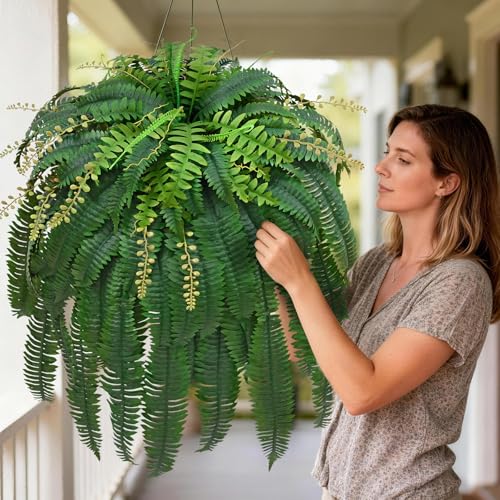 Livole 67" Fake Ferns Large Artificial Plants Outdoor, Artificial Ferns for Outdoors Large Faux Boston Fern with 99 Branches Realistic UV Resistant for Planter Home Garden Porch Hanging Decor, 1 Pcs - size: 67"-99 Branches-1 Pcs