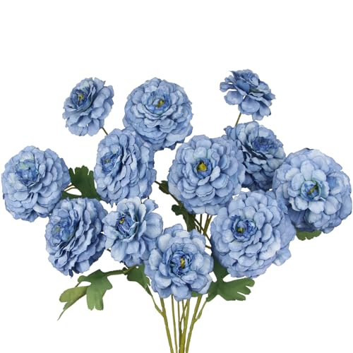 2 Pcs Artificial Flowers Spring Summer Blue Zinnia Silk Flowers with Long Stems Zinnia Elegans Artificial Flowers for Outdoors Floral Arrangements Table Centerpieces Wedding Party Home Decor - color: Dark Blue