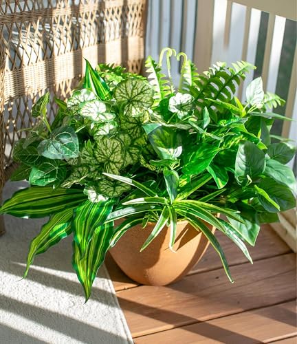 Starttag Artificial Greenery Plants Fake Plastic Leaves with Stems UV Resistant Large Bunches Outside Faux Plants Bushes for Outdoor Patio Garden Front Porch Yard Decor (Green)