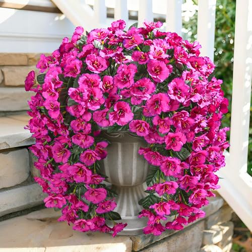 Ivydale Hibiscus Artificial Fake Hanging Flowers Plants for Outdoor Spring Decoration, 2PCS UV Resistant Faux Hibiscus Silk Flowers Realistic Look Real for Planters Outside Porch Patio Yard, Fuchsia - color: A-fuchsia, size: 2pcs