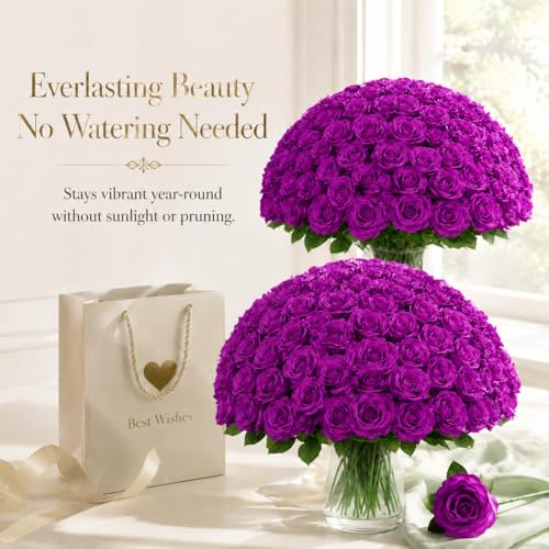 50 PCS Purple Roses Artificial Flowers, Fake Purple Roses, Purple Artificial Roses with Stems for DIY Wedding Flowers Decoration, Valentines Roses, Wedding Decoration - color: Purple, size: 50 Pcs