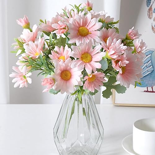 Artificial Flowers, 4 Bundles Silk Daisy, Artificial Daisy for Home Decoration Flowers Bouquet, Fake Wildflowers Spring Flowers for Wedding Decoration (Powder) - color: Powder