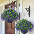 Juxdp Artificial Lavender and Boxwood Hanging Basket - 2 Set for Outdoor Decorations,Fake Flower Hanging Basket UV-Resistant for Porch, Home Garden, Farmhouse, Eaves, Yard Decor