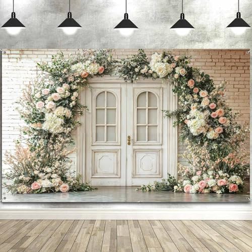 6X4ft Floral Photography Backdrop, Retro Flowers Photography Backdrop Dreamlike Wedding Portrait Photo Background, Baby Bridal Shower Wedding Birthday Party Background Banner Decor, White-1 - color: White-1, size: 6x4ft