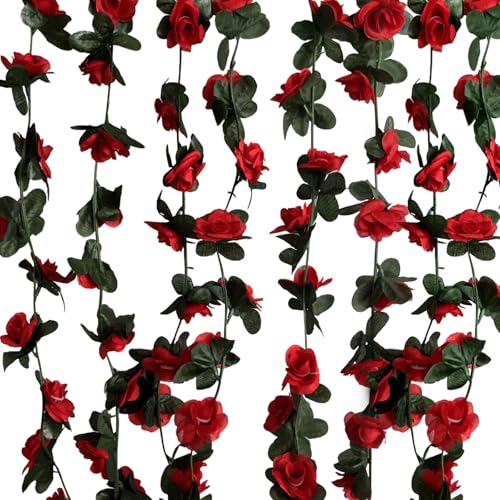 8Pcs 63Ft Red Rose Garland, Fake Flower Vines, Artificial Vine Flowers, Rose Hanging Garland for Party Wedding, Garden, Room Table, Christmas, Backdrop Wall Arch Decor - color: Red, size: 8Pcs-63Ft
