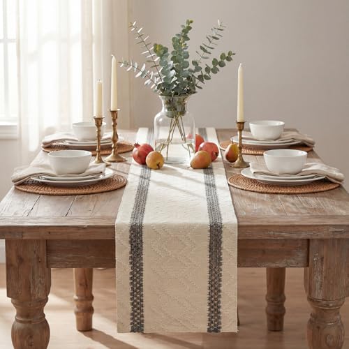 Artoid Mode Dark Grey Stripe Woven Table Runner, Seasonal Holiday Hollow Kitchen Dining Table Decoration for Home Party Decor 12x60 Inch - color: Dark Grey, size: 12" x 60", Table Runner