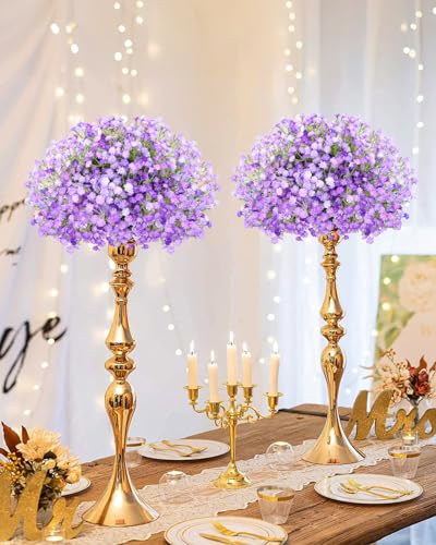 Babys Breath Artificial Flowers, 24Pcs Fake Baby Breath Flowers Artificial Bulk Faux Gypsophila Real Touch Flowers for Outdoors Wedding DIY Bouquet Arrangement Party Home Garden Decor, Purple - color: Purple, size: 24PCS