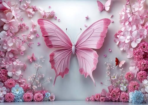6x4ft Pink Butterfly Flower Backdrop for Photography Floral Wonderland Photo Background Baby Shower Birthday Bridal Shower Party Decors Newborn Girls Princess Portrait Photobooth Props - color: Pink01, size: 6X4FT