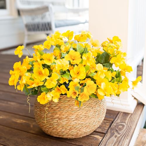 Hoppwodd Hibiscus Artificial Flowers for Outdoors Spring Decoration, 6 Bundles Faux Silk Flowers UV Resistant Look Real Artificial Tropical Flower Fake Plants for Outside Planter Porch Patio, Yellow - color: Yellow