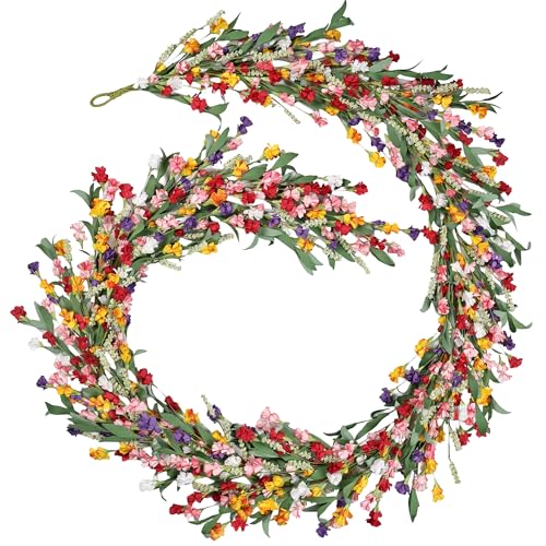 6ft Spring Summer Flower Garland, Artificial Floral Vine for Wall Backdrop Mantle Fireplace Stair Table Wedding Arch, All Season Home Door Porch Decor (Yellow+Pink) - color: Yellow+pink