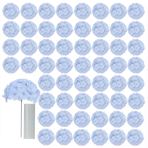 AVIVIHO 65pcs Baby Blue Fake Flowers Hydrangea Artificial Flowers Bulk (Not Squished, No Steaming Need) Silk Flowers with Stems for Home Weddings,Table Centerpieces,Party Arch Decorations - color: Baby Blue, size: Medium