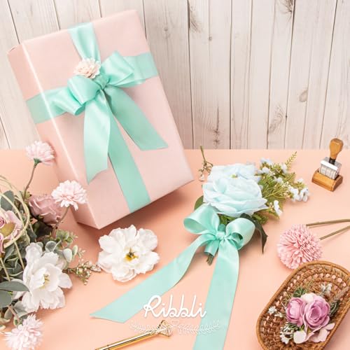 Ribbli Aqua Blue Double Faced Satin Ribbon,1-1/2” x Continuous 25 Yards,Use for Bows Bouquet,Gift Wrapping,Wedding Decoration - color: Blue Aqua, size: 1-1/2 inch