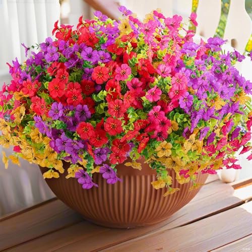 Rowfad 18 Pcs Artificial Daisy Flowers for Outdoors UV Resistant Fake Plastic Colorful Spring Flowers Faux Silk Plants for Outside Porch Easter Patio Home Decor (18, Red, Purple, Yellow, Rose Red) - color: Red, Purple, Yellow, Rose Red