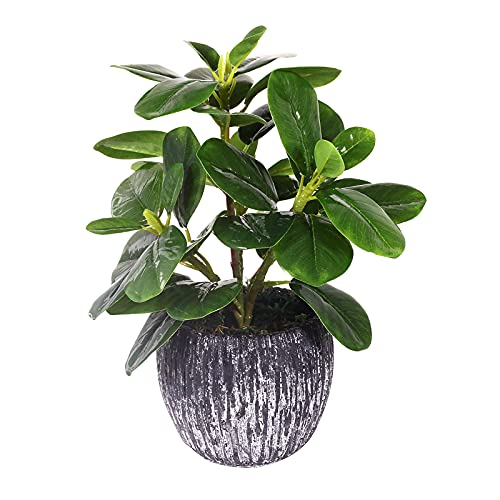 Artificial Potted Plant, Real Touch Artificial Oak Leaves Waterproof Fake Plants Indoor Outdoor, Eco Friendly Modern Concrete Greenery Plant Pots for Office Home Kitchen Shelf Farmhouse Decor - color: Green