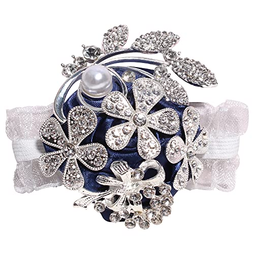 WANLIAN Wrist Corsage with Peal and Rhinestone Prom Corsages Wrist for Wedding,Wedding Ceremony Anniversary,Party (Silver Navy Blue，Wrist Corsage) - color: Silver Navy Blue，wrist Corsage