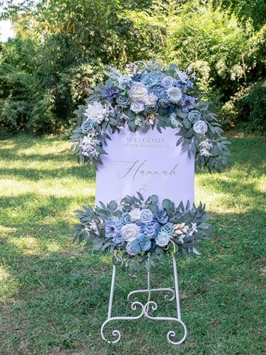 Lisuun Wedding Arch Flowers, Artificial Flowers for Decoration, Large Flower Swag for Boho Styles Wedding Ceremony Floral Decor - Pack of 2 - color: Gray Blue