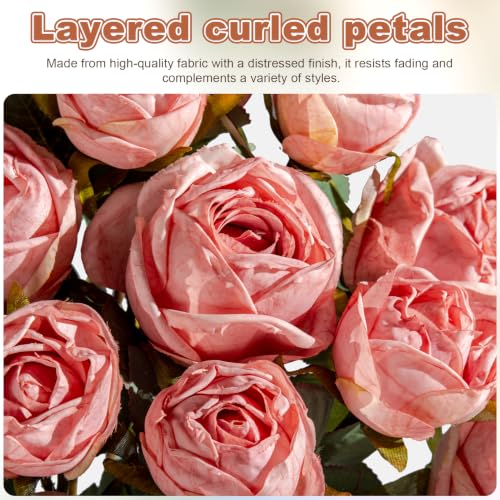 Old Fashioned Artificial Rose Bouquet 20pcs Silk Fake Rose Flowers Loose Open Rose Arrangement Realistic Faux Floral for Wedding Anniversary Valentine Gift Home Kitchen Decor(Pink) - color: Light Pink