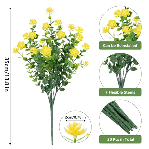 Bassion Artificial Flowers for Outdoors Decoration UV Resistant Faux Flowers Fake Plastic Plants Shrubs for Indoor Outside Garden Porch Hanging Planter Window Box Home Decor (Yellow) - color: Yellow