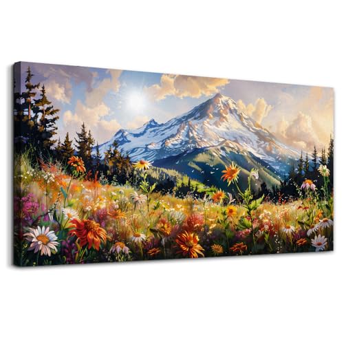 FUHAIHUA Large Framed Wall Decor For Living Room Canvas Wall Art For Office Farmhouse Wall Decorations For Bedroom Mountain Flower Landscape Paintings Modern Pictures Artwork Home Decor 24x48 In - color: Mountain Flower, size: 48"L x 24"W