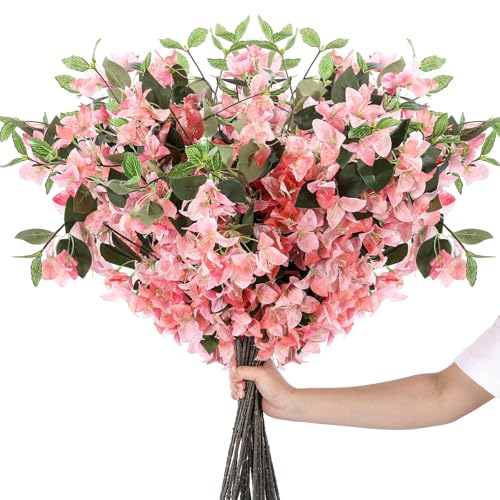 30 Pcs Artificial Faux Bougainvillea Fake Flower Silk Bougainvillea Branches UV Resistant Outdoor Indoor Decoration for Wedding Home Centerpieces Outside Decor (Peach Pink) - color: Peach Pink