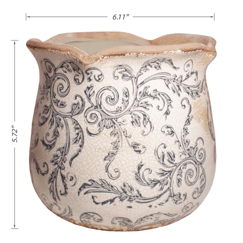 Xiaan Jiaju Ceramic Pots for Plants, Vintage Plant Pot with Drainage Hole, 6.11in. Planter for Indoor Plants, Crackle Glaze Finish Flower Pot, Perfect Tuscan Ceramic Planter for Gardening, Gray Swirls - color: Gray Swirls