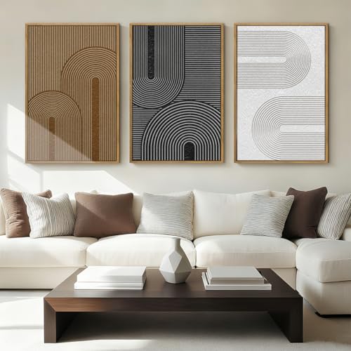 BINCUE Abstract Neutral Canvas Paintings Framed Modern Wall Art Neutral Geometric Wall Decor Modern Abstract Artwork Black and White Wall Painting Brown Pictures for Bedroom Living Room Office 16x24 Inch Set of 3 - color: Abstract Modern, size: 24"L x 16"