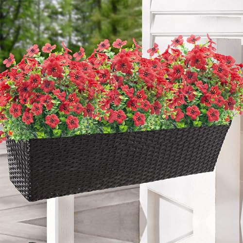 8 Bundles Fake Flowers Outdoor,Artificial Outdoor Flowers Faux Plastic Plants UV Resistant Flower for Outside Indoor Decorations(Red) - color: Red, size: 8 Bundles
