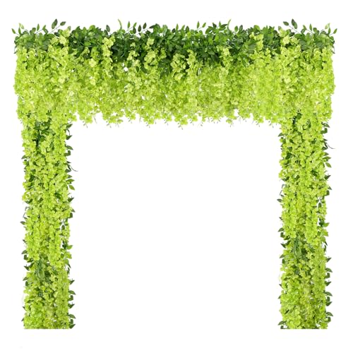 U'Artlines 10Pcs 7.2 Ft/Piece Artificial Wisteria Garland Silk Fake Green Wisteria Flowers Hanging Greenery Vines Garlands Rattan for Home Garden Wedding Arch Party Indoor Outdoor Décor - color: Green