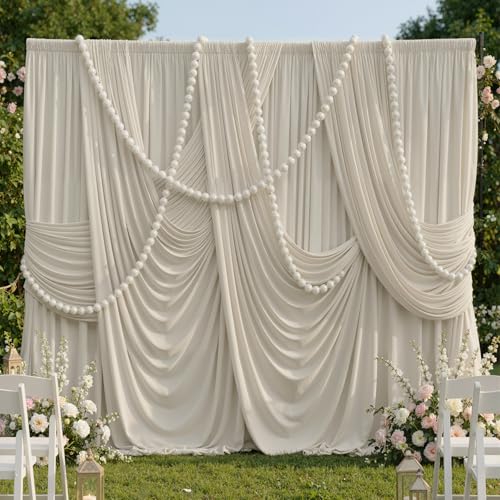 40ftx10ft Wrinkle Free Beige Backdrop Curtains for Parties, 8 Panels 5x10ft Silky Polyester Photo Backdrop Drapes Back Drop Cloth Drapery for Wedding Birthday Photography Background - color: Beige, size: 40ftx10ft