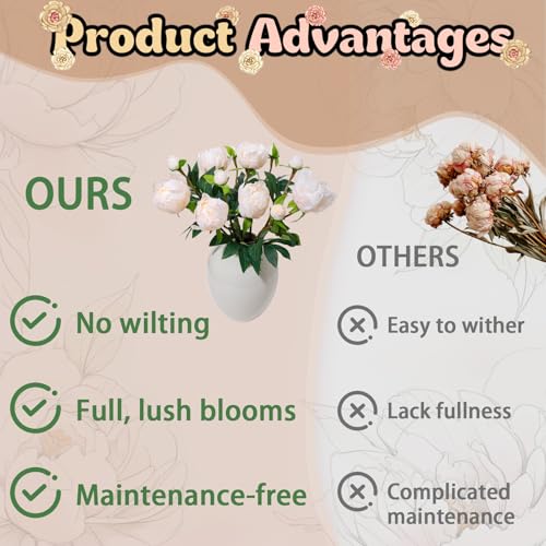ucky 6PCS Champagne Peonies Artificial Flowers, Realistic 2 Heads Silk Peonies with Stems & Buds, 17.51" Faux Peony Bouquets for Wedding Centerpieces DIY Home Table Vase Decor - color: Champagne