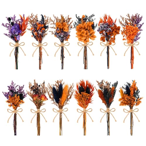 12/24 PCS Charming Dried Flowers Bouquet for Vase Various Dried Wildflowers with Stems Mini Handmade Wildflowers Natural Real Flowers Bulk Flowers Craft (Colorful World, 12PCS) - color: Colorful World