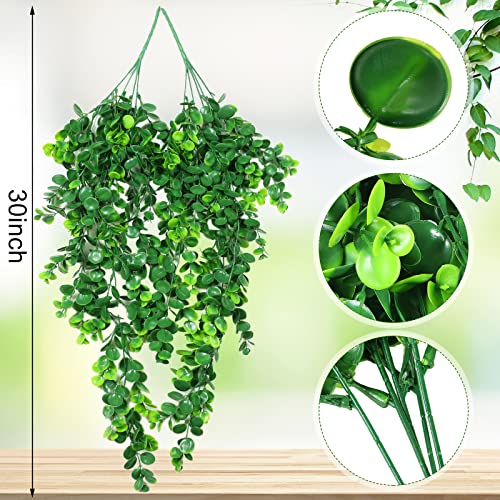 Hoteam 12 Pcs Artificial Hanging Plants 32 Inch Fake Ivy Vines with Fake Leaves Patio Artificial Plants Greenery for Living Room Indoor Outdoor Wall, No Basket (Eucalyptus) - color: Eucalyptus