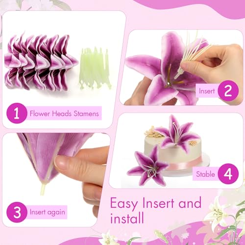Suncalla 30 Pack Large Artificial Lilies Flower Heads with Realistic Stamens 5.9" Faux Fake Lily Flower Heads Bulk for DIY Crafts Cake Wedding Bridal Wreaths Table Home Party Decor(Purple) - color: Purple