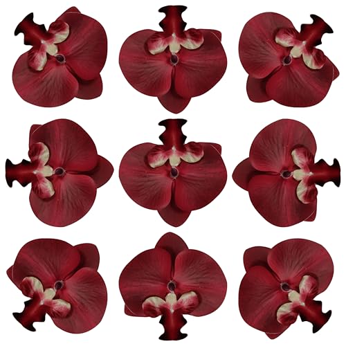 Fake Burgundy Orchids Artificial Flowers Heads, 3.5''Fake Orchid Heads for Wedding Floral Bouquet Decor DIY Craft Making Bridal Shower Photography Props (80, Burgundy) - color: Burgundy