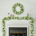 6FT Eucalyptus Garland with Flowers, 8 Pack Artificial Greenery Garland Hanging Faux Eucalyptus Garland Suitable for Table Wedding Backdrop Arch Wall Party UV Protected Indoor Outdoor Decor - size: 8 Pack