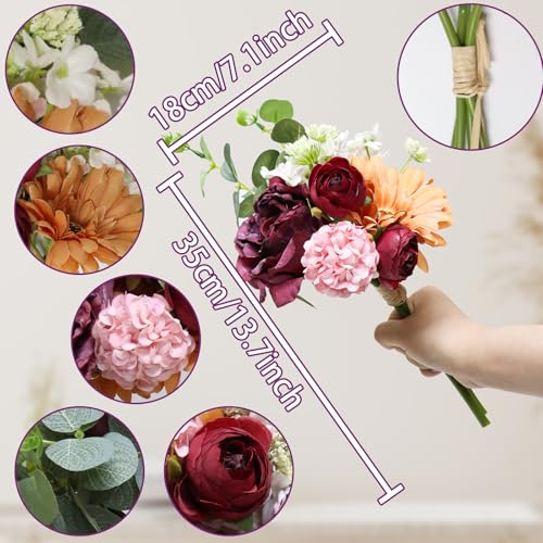 Zerzsy Artificial Flowers Bouquets, Mixed Purple Artificial Peonies, 4PCS Fake Flowers Bride Holding Flower Faux Floral for Wedding Bridal Bouquet Home Table Centerpiece Floral Decoration - color: Purple-4, size: 1 Bouquet