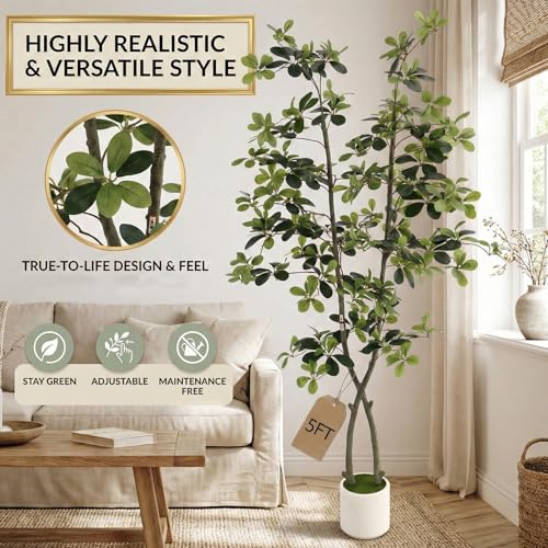 5ft Fake Olive Tree Artificial Indoor,Artificial Olive Tree with Pot,Large Olive Branches,for Home Office House Living Room Decor. - color: 5ft
