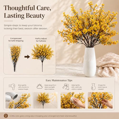 Mandy's 6 Bundles Artificial Dark Yellow Baby’s Breath Flowers | 18.5 Inch Silk Gypsophila European Style Modern Home Decor Centerpiece Neutral Wedding Flower Arrangements - color: Dark Yellow