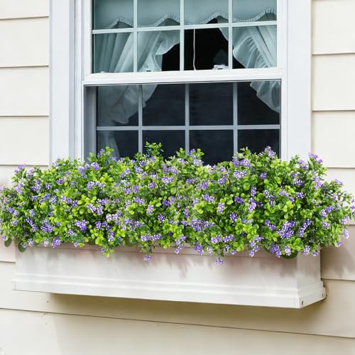 SJL Outdoor Artificial Flowers, UV Resistant Artificial Flowers with Greenery Leaves, Faux Flower Fake Eucalyptus Plants for Planter Garden Front Porch Patio Table Decoration 10Pcs(Purple) - color: Bundle Purple-plant