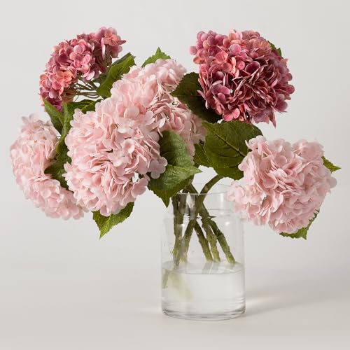 6 Pcs Pink Hydrangea Flowers Bouquets Silk Hydrangea Flowers with Stems Faux Hydrangea Stems for Home Wedding Party Table Core Decoration (Pink,6 Pcs) - color: Pink